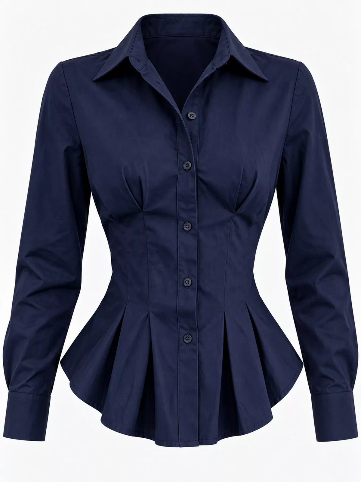 Button-Down Peplum Blouse with Fitted Waist, front view