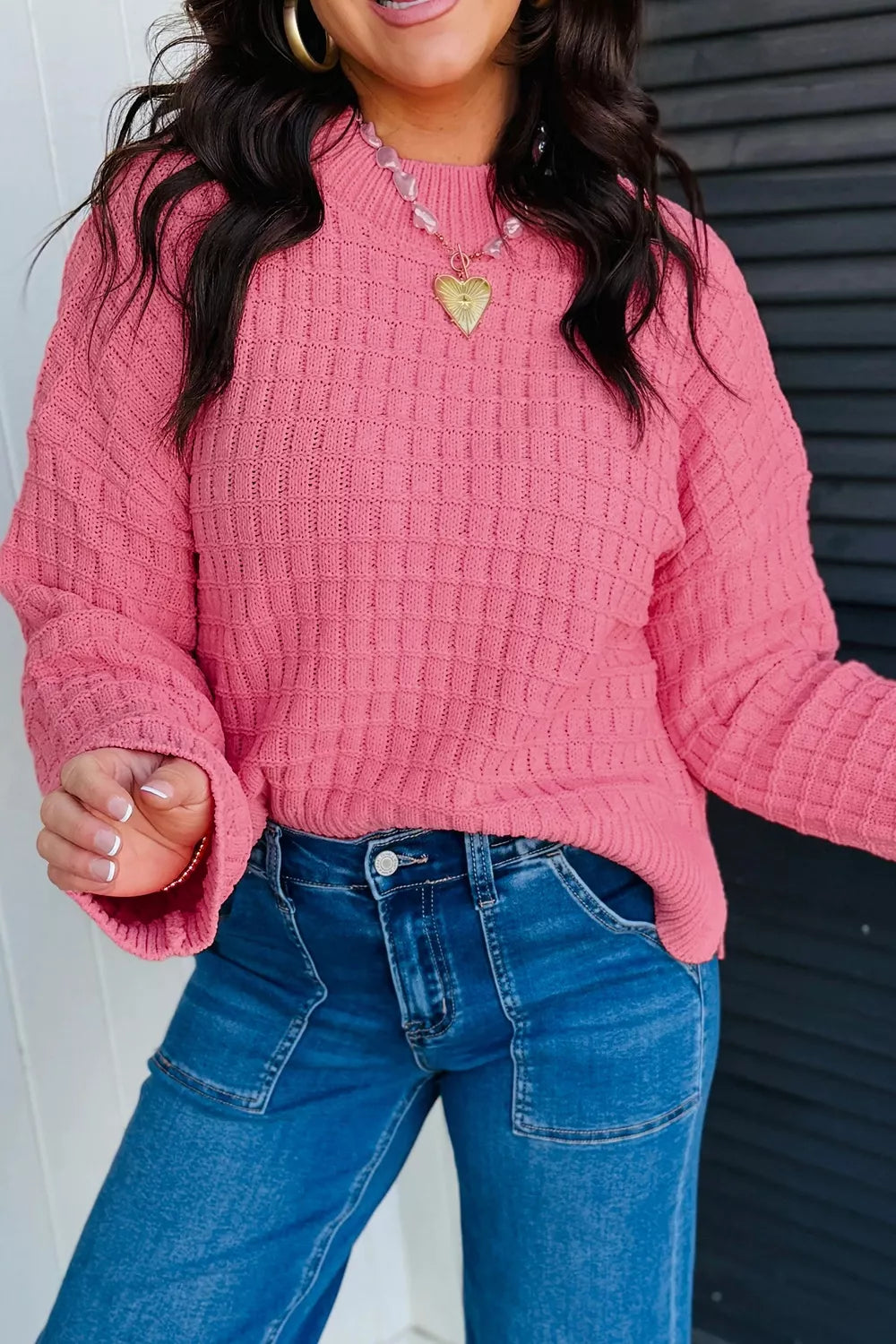 Trendsi Drop Shoulder Long Sleeve Knit Regular Fit Sweater -