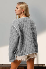 Trendsi Double Take Contrast Trim Tie Front Quilted Jacket with Pockets -