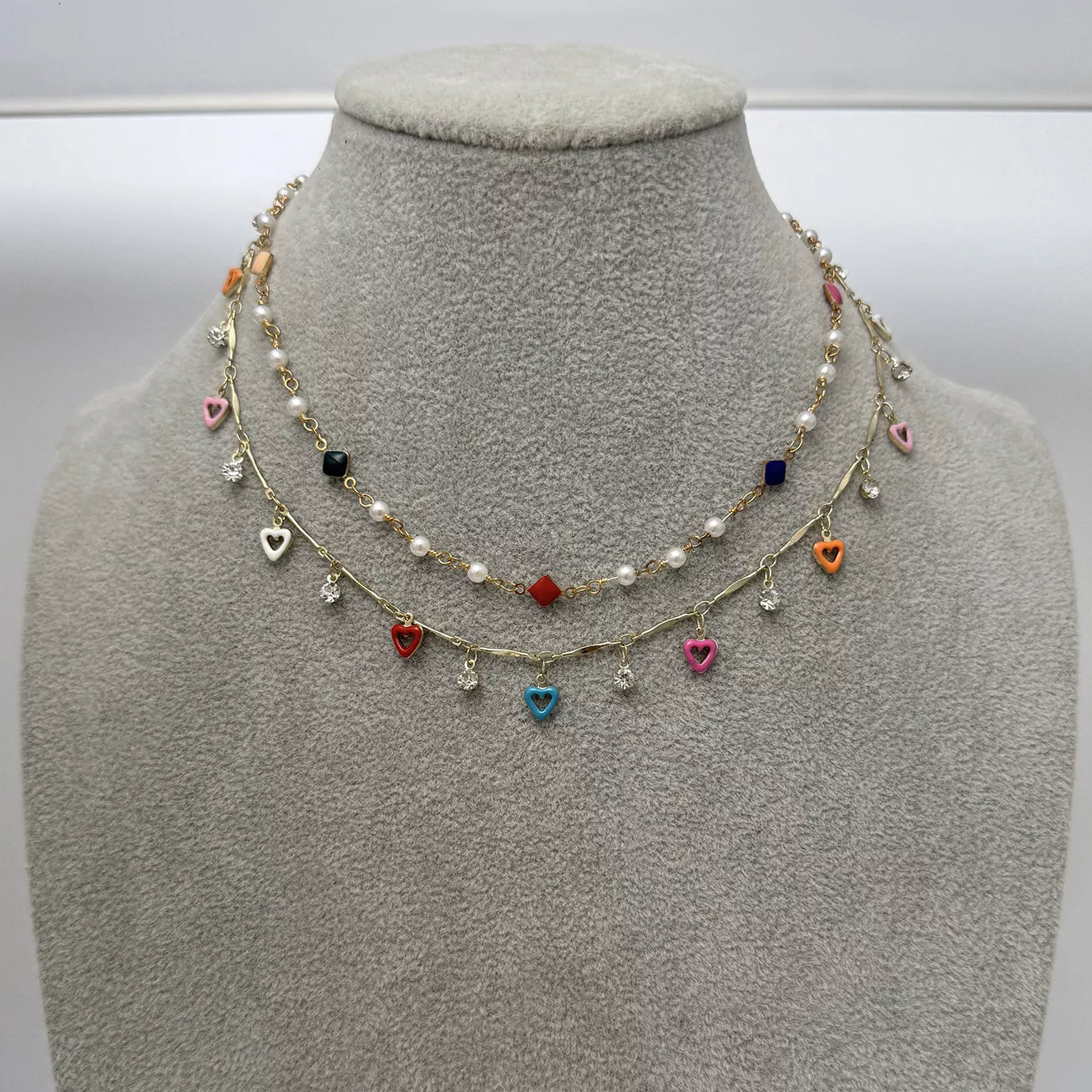 Trendsi 2 Piece Heart Charm Necklace -