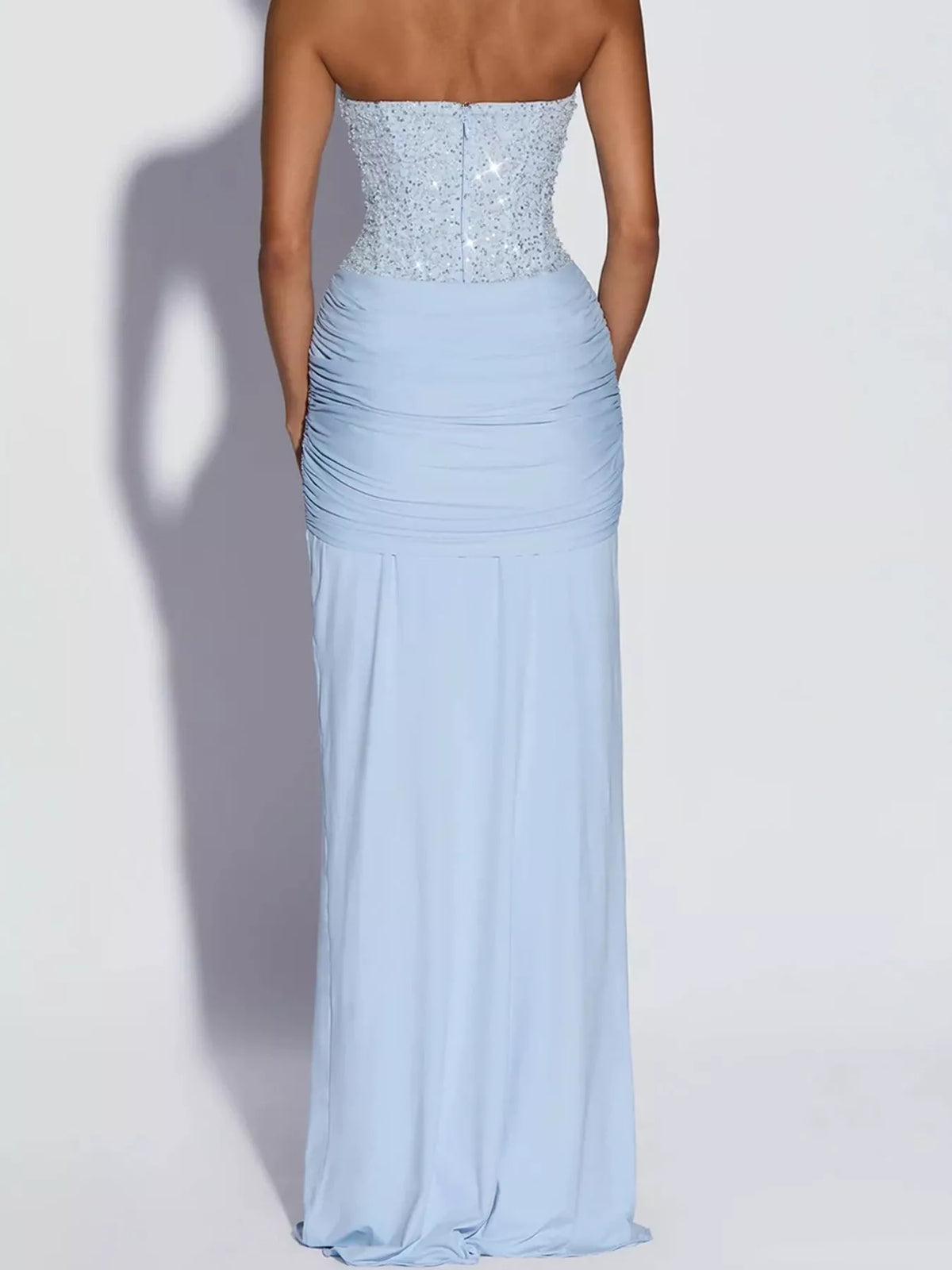 Strapless Sequin Corset Maxi Dress, back view