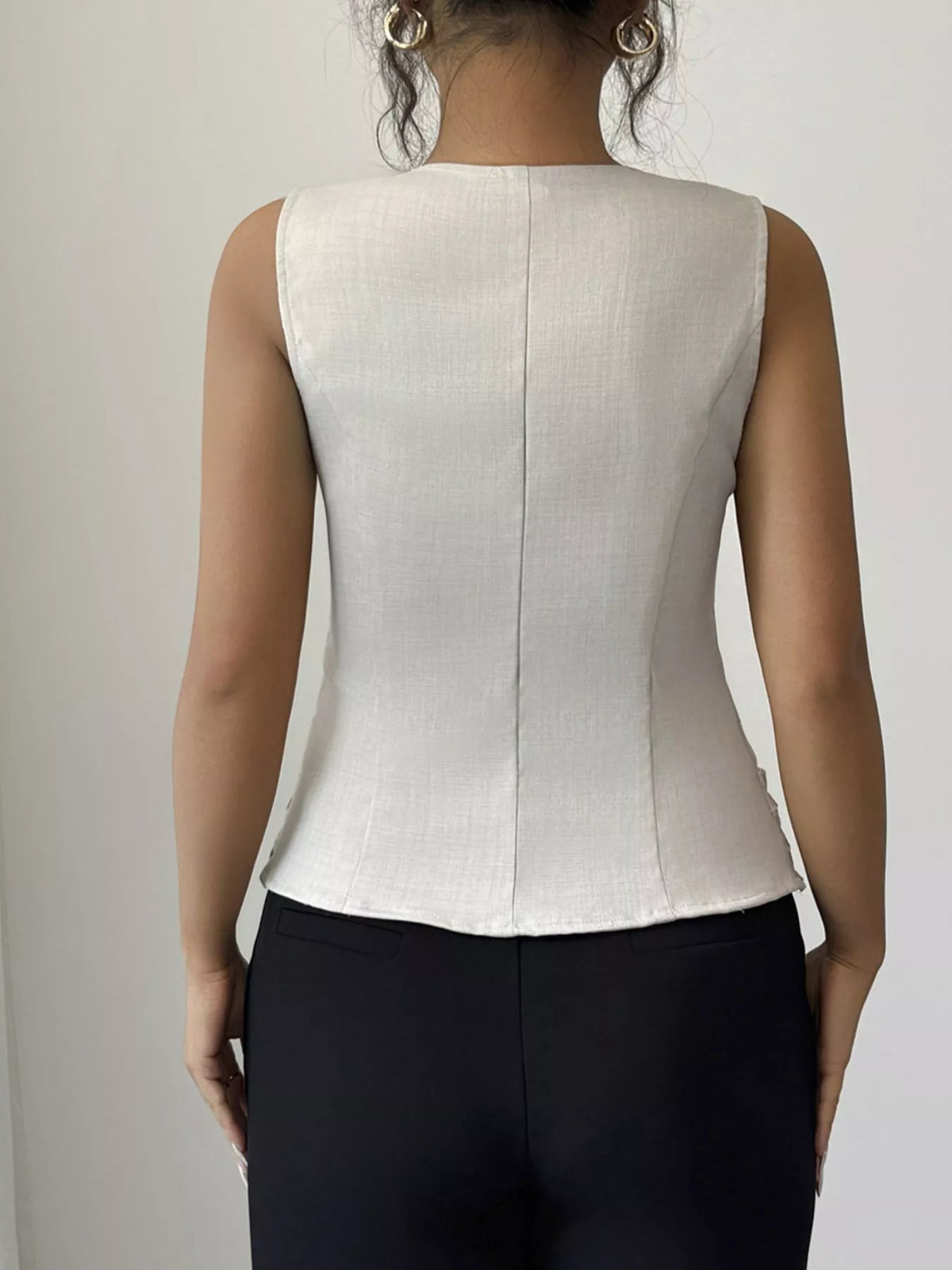 Square Neck Button-Front Tank in white, back view