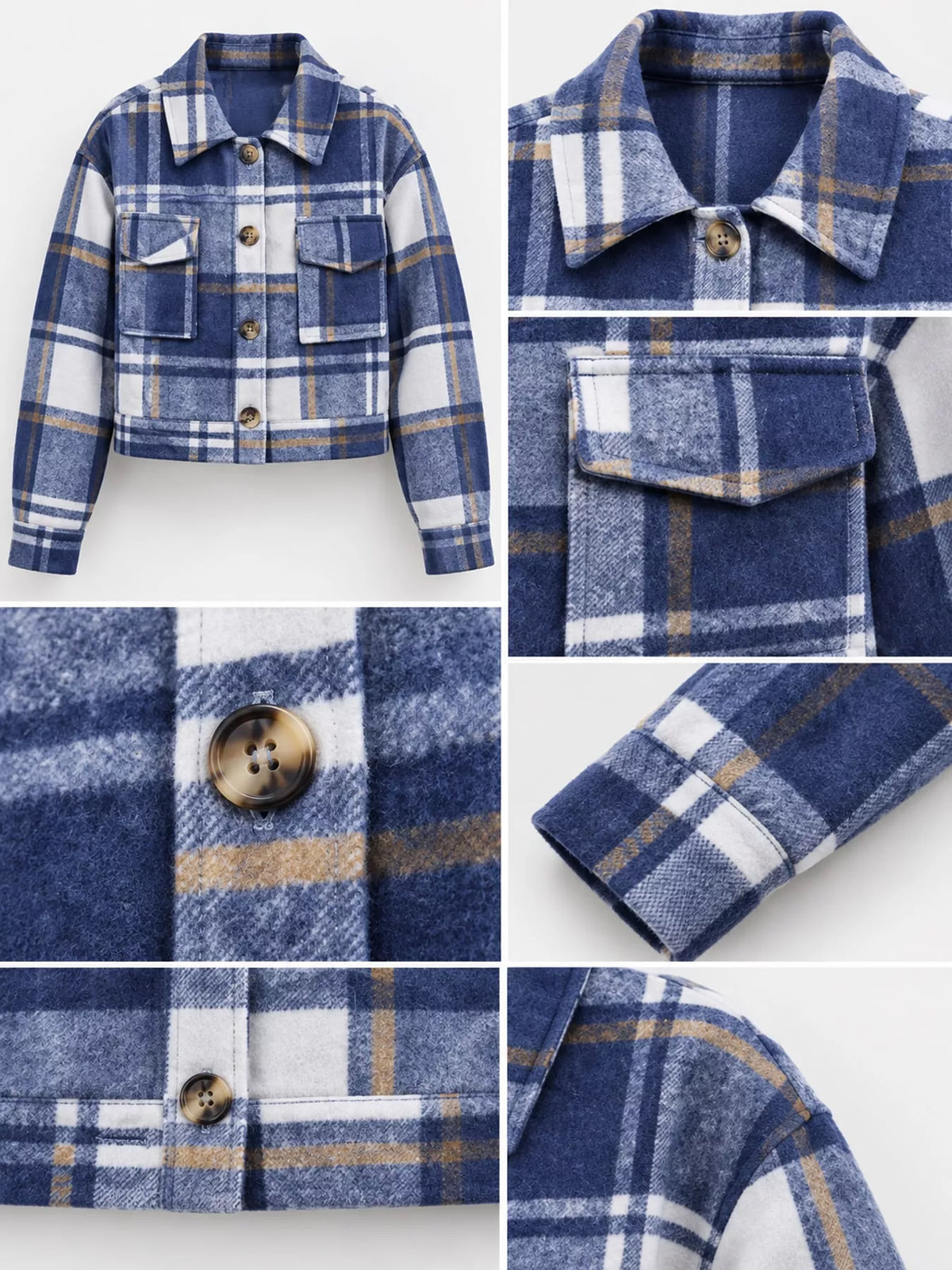 Plaid cropped jacket, navy plaid detail collage