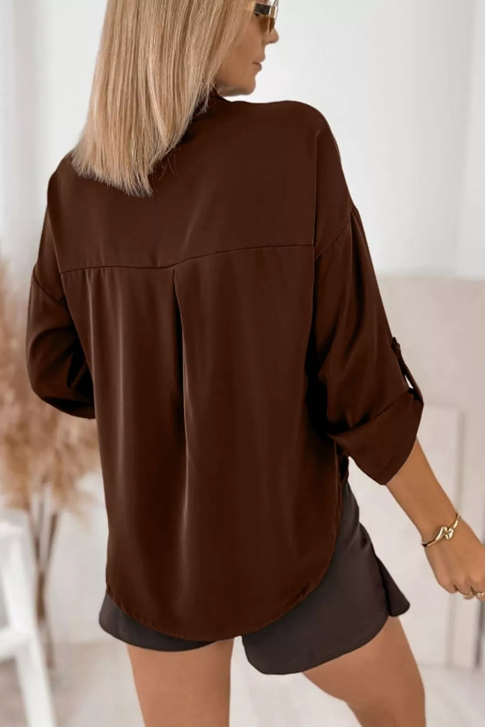 Trendsi Multi Button Decoration Tab Long Sleeve Casual Shirt -