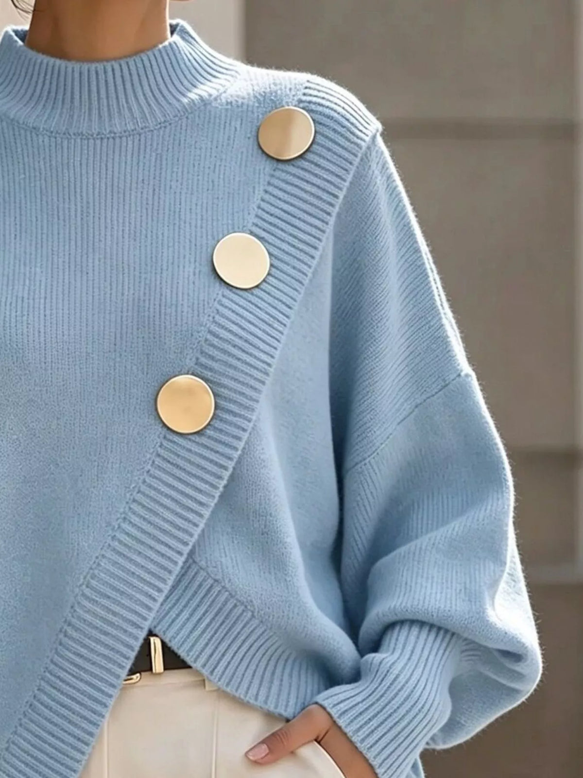 Asymmetric Button-Decorated Sweater — construction details