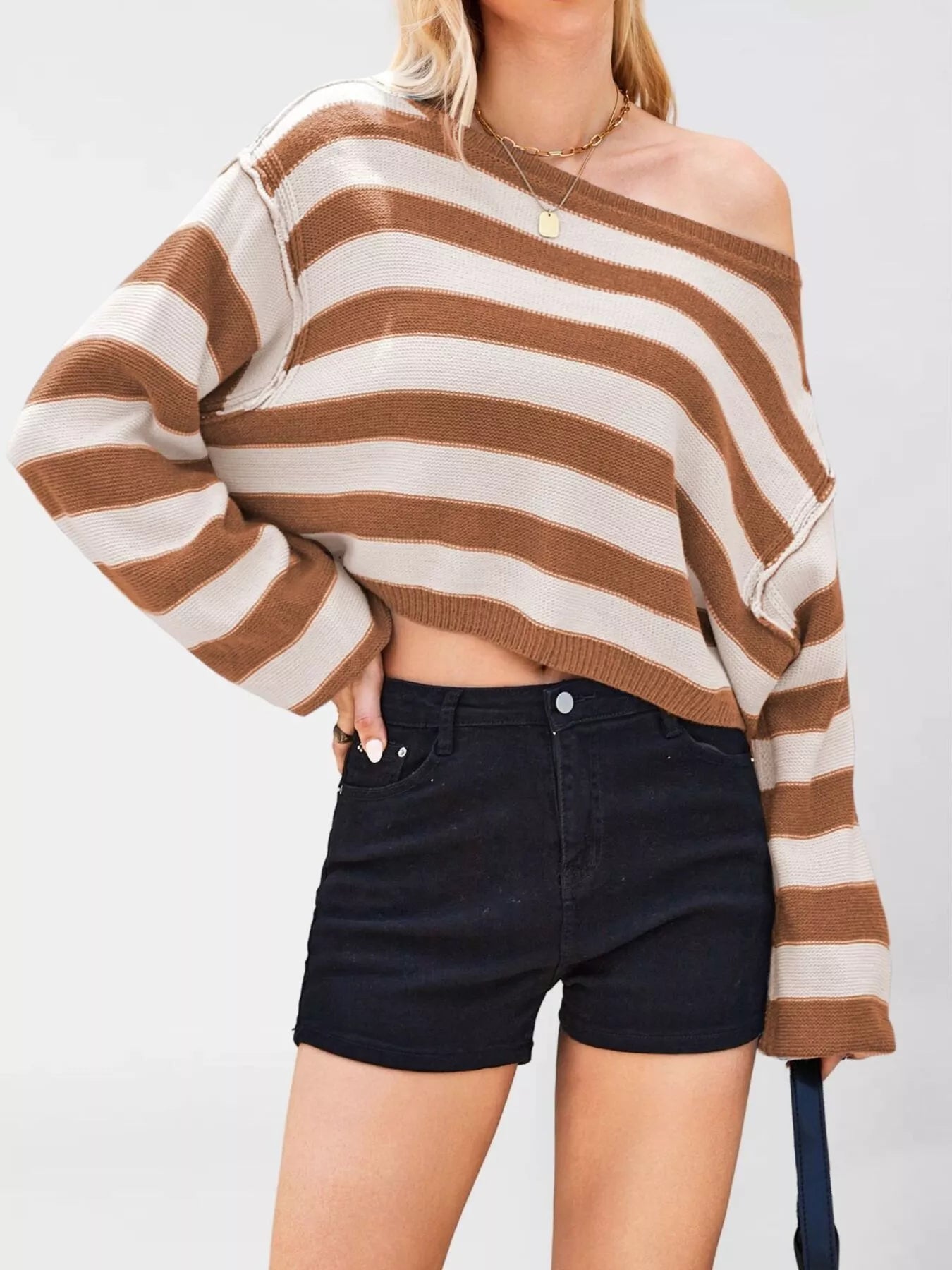 Trendsi Striped Boat Neck Sweater -