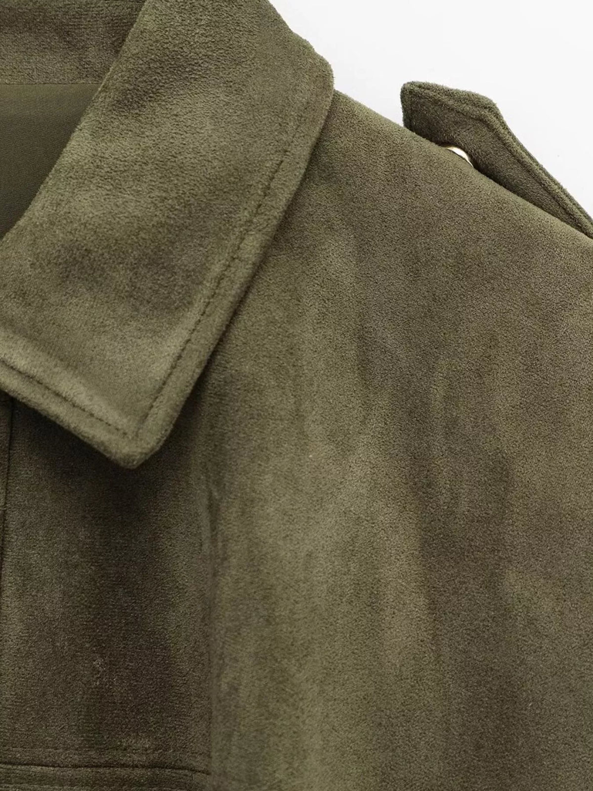 Faux Suede Collared Bomber Jacket — garment construction details