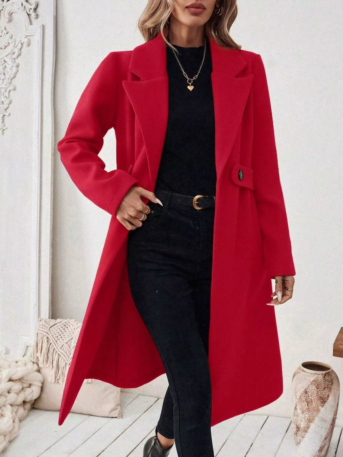 Trendsi Single-Button Longline Coat -