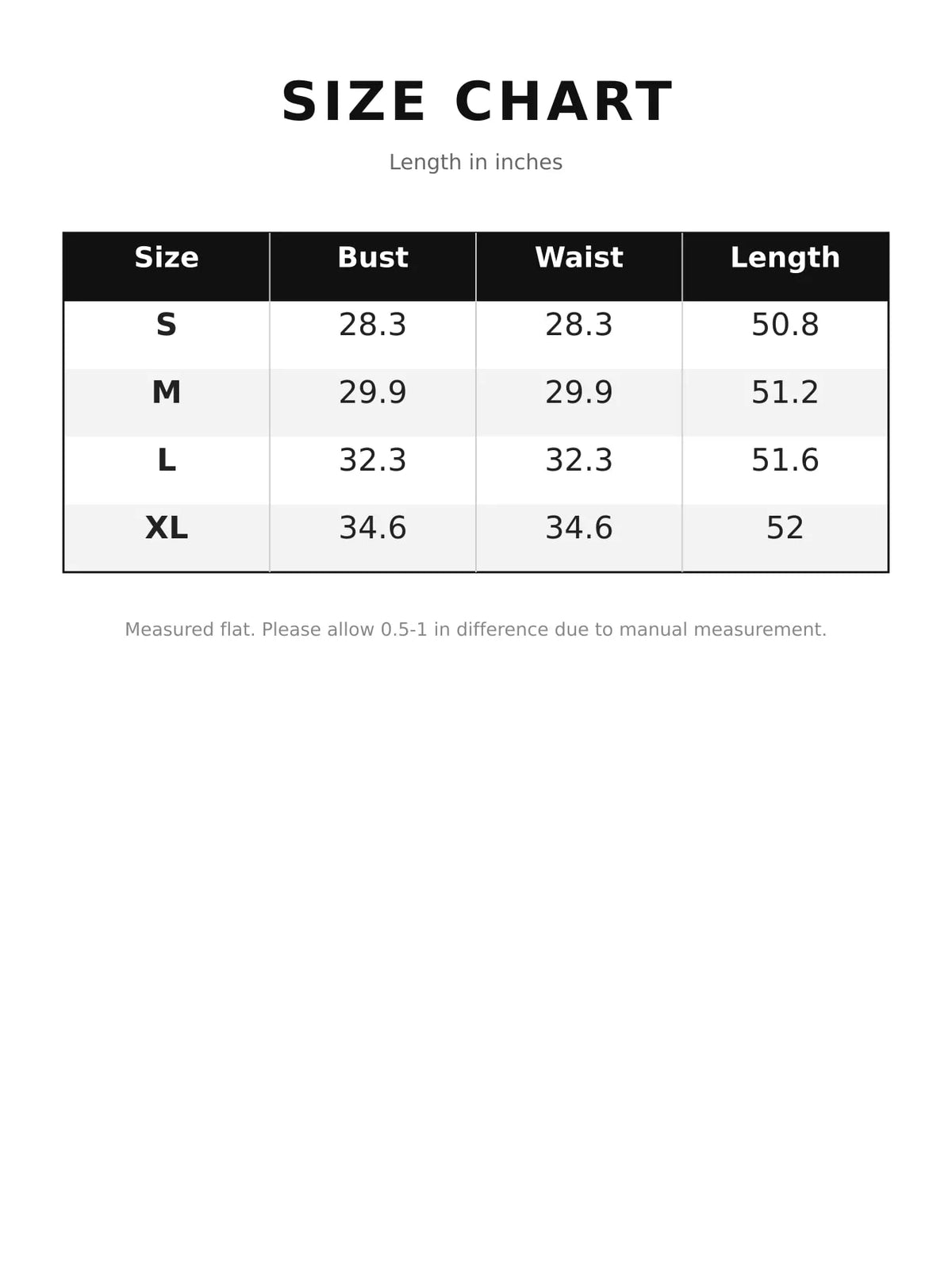 Size chart for strapless sequin corset maxi dress