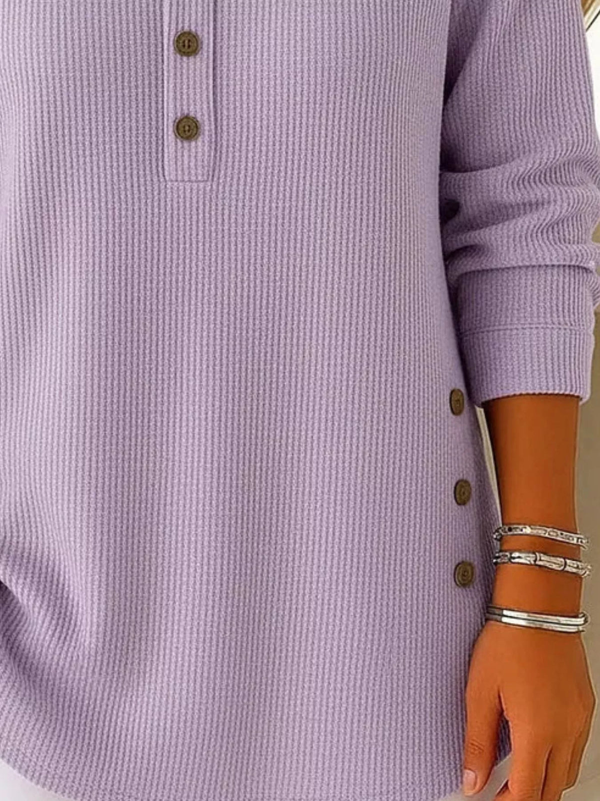 Women's Button Detail Corduroy Top in Light Purple, back view