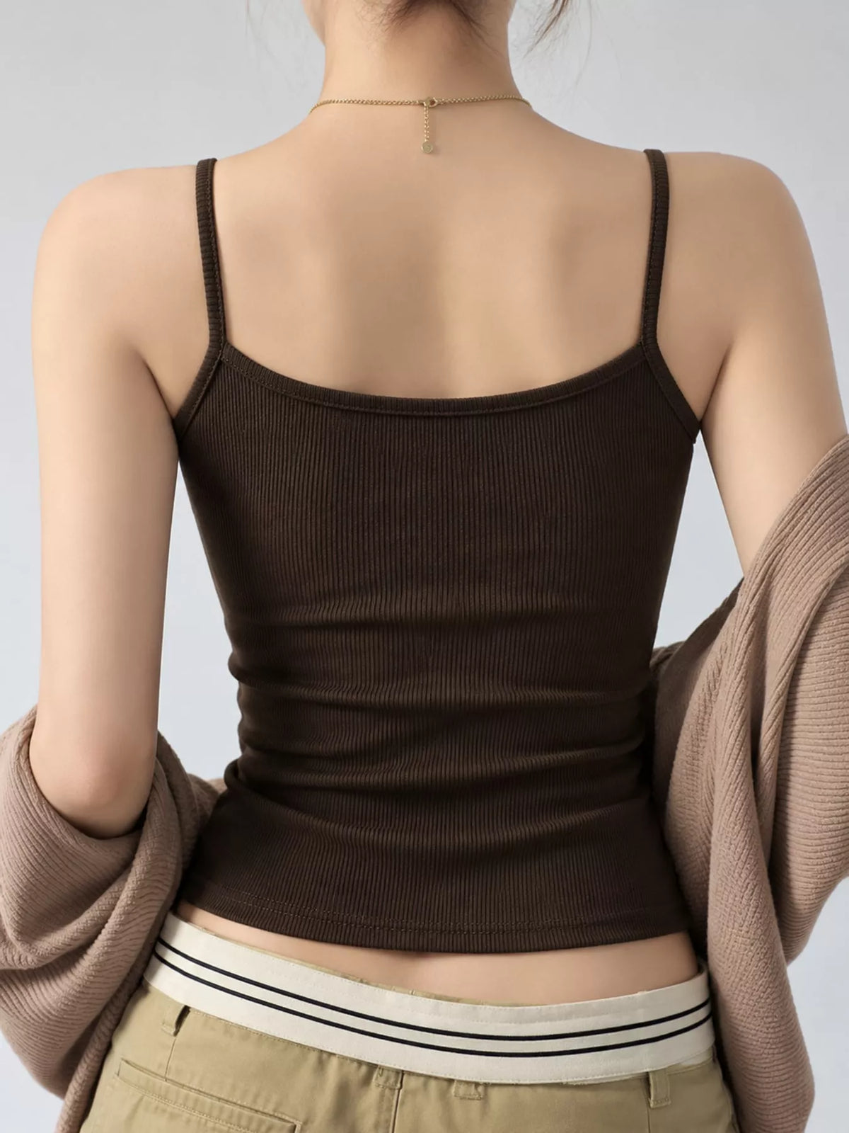 Slim-Fit Ribbed Square Neck Cami Top — back view