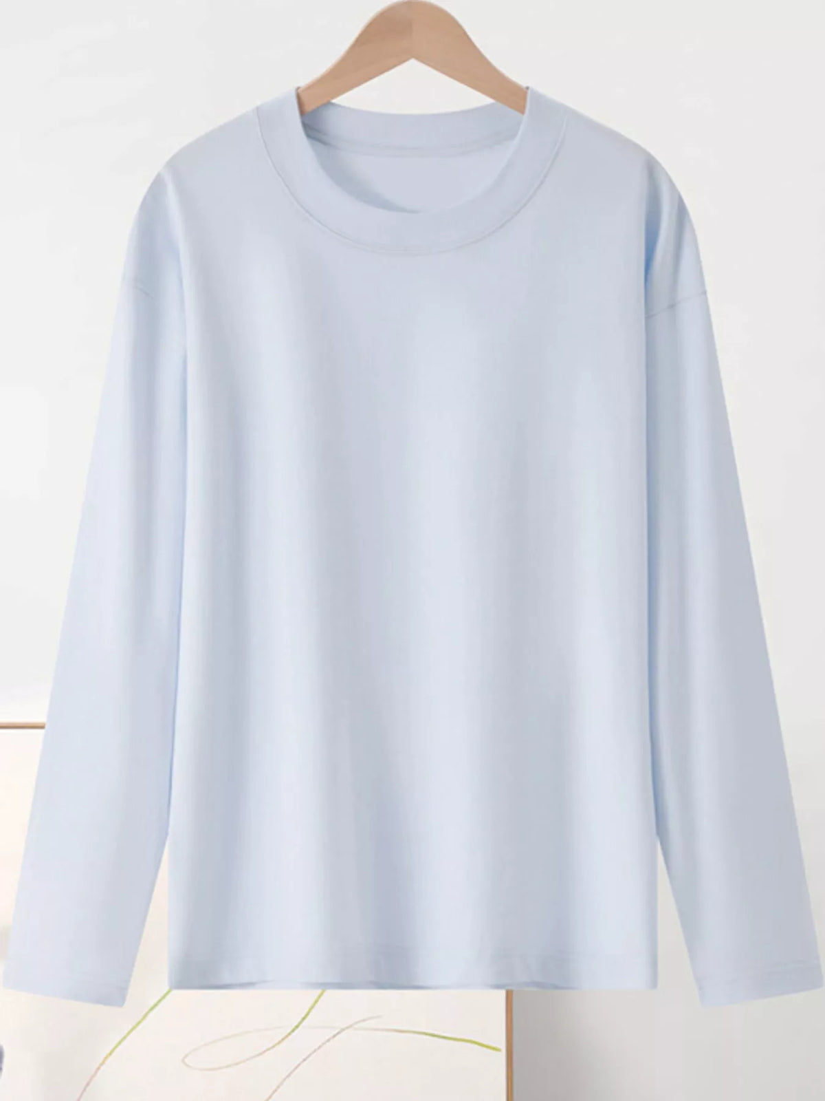 Solid Long-Sleeve Crew Neck T-Shirt — garment front