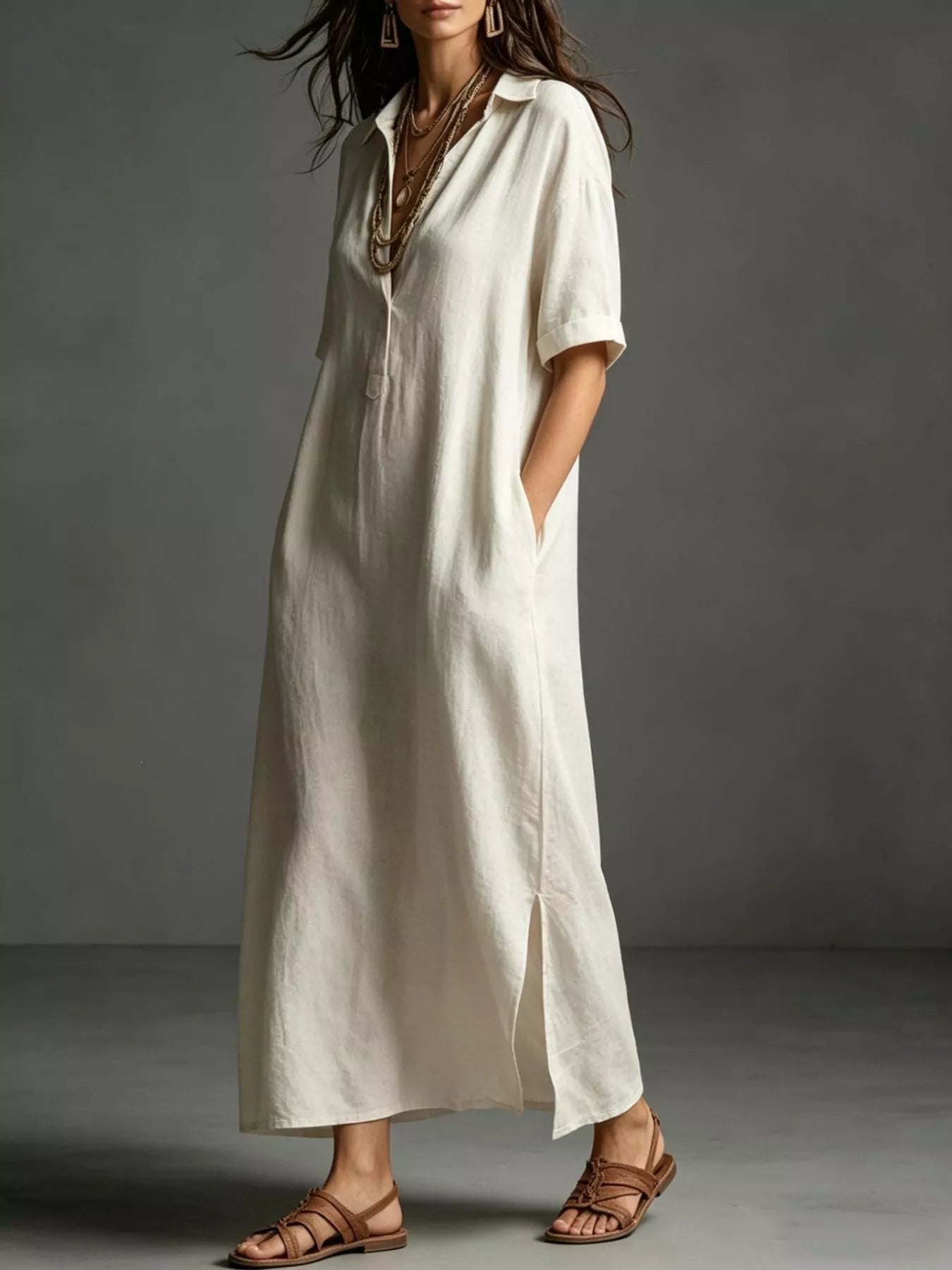 Trendsi Full Size Casual Midi Shirt Dress Plus Size -