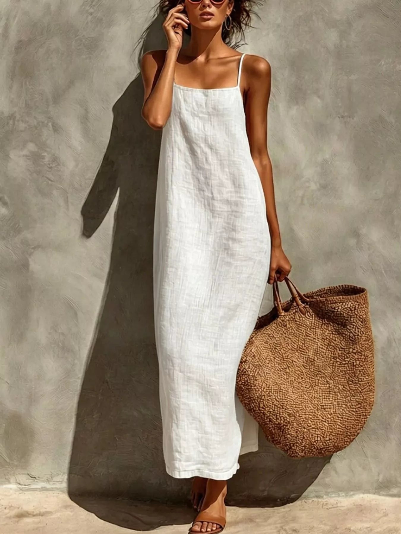 Trendsi Sleeveless Linen Casual Maxi Dress -