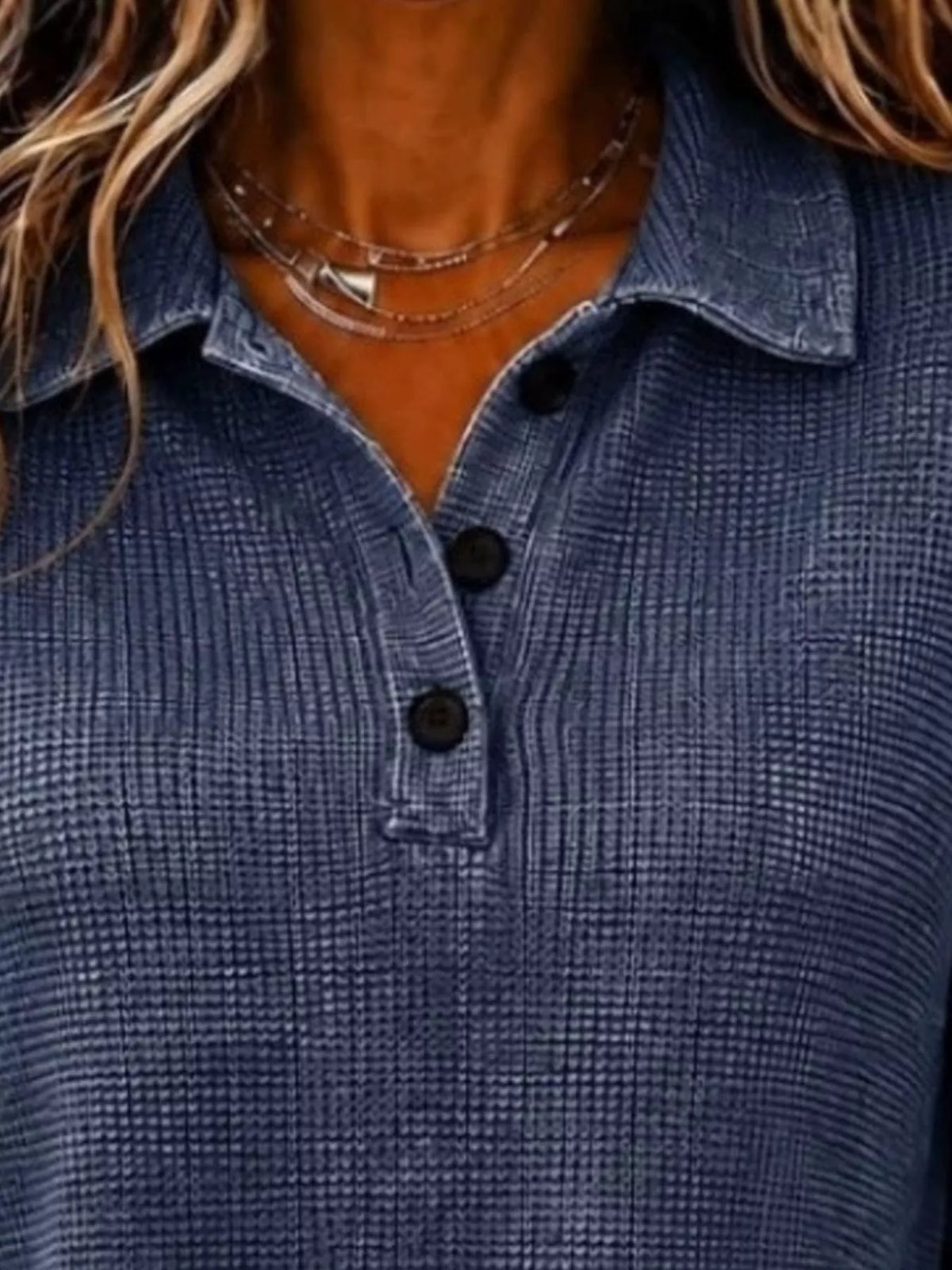 Trendsi Full Size Waffle Knit Dropped Shoulder Polo Top Plus Size -