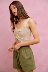 Trendsi SO ME Paper Bag Patch Pocket Drawstring Twill Shorts -