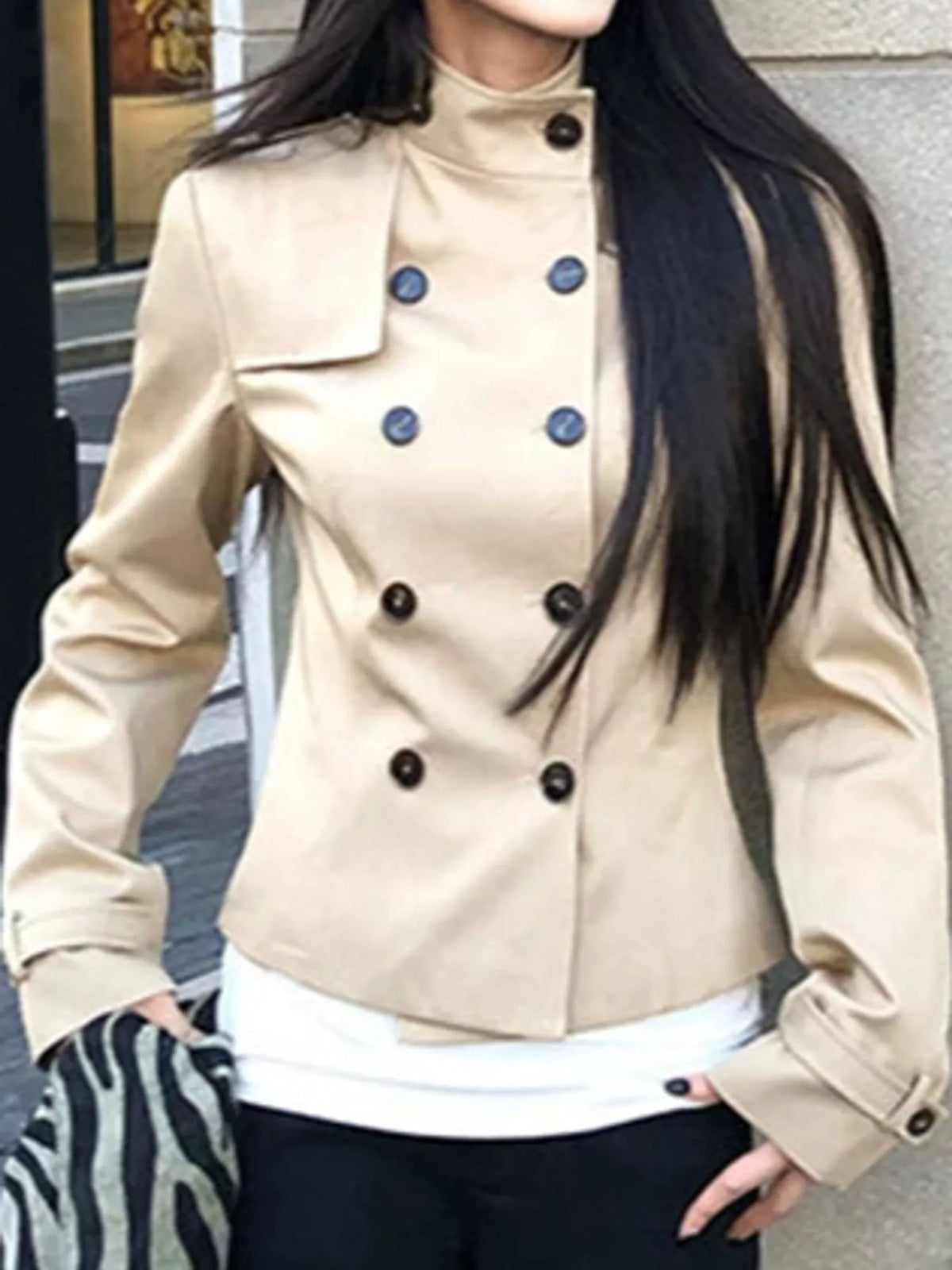 Double-Breasted Slim-Fit Jacket in khaki-belt included