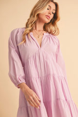 Trendsi Aemi + Co Notched Balloon Sleeve Tiered Mini Dress -
