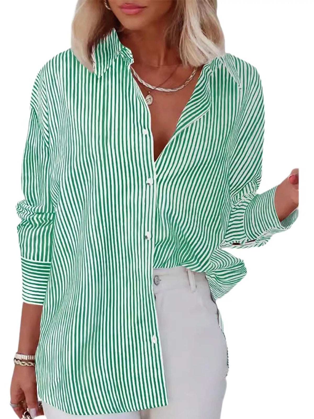 Green striped button-down shirt