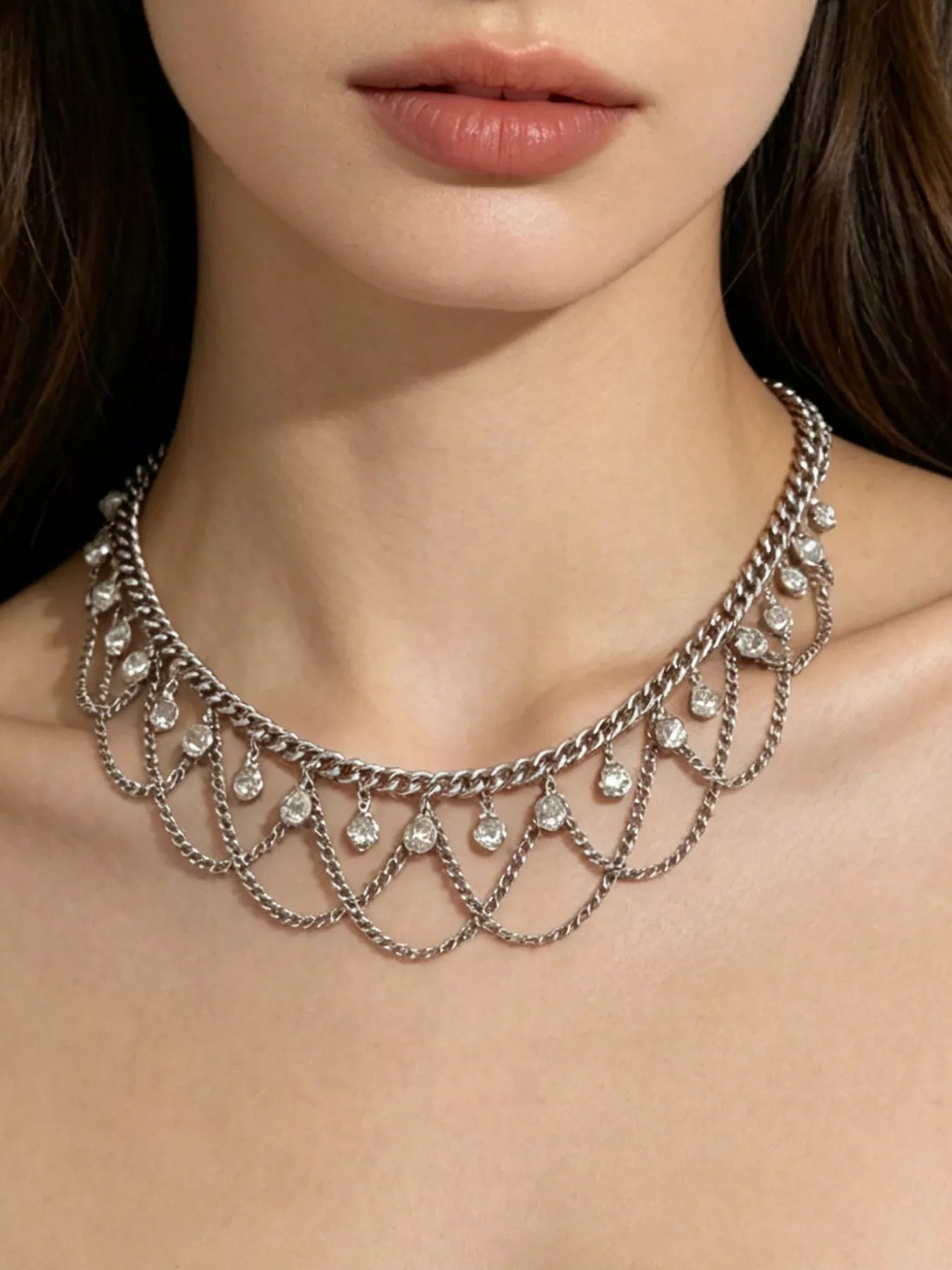 Trendsi 18K Gold-Plated Zircon Chain Necklace -