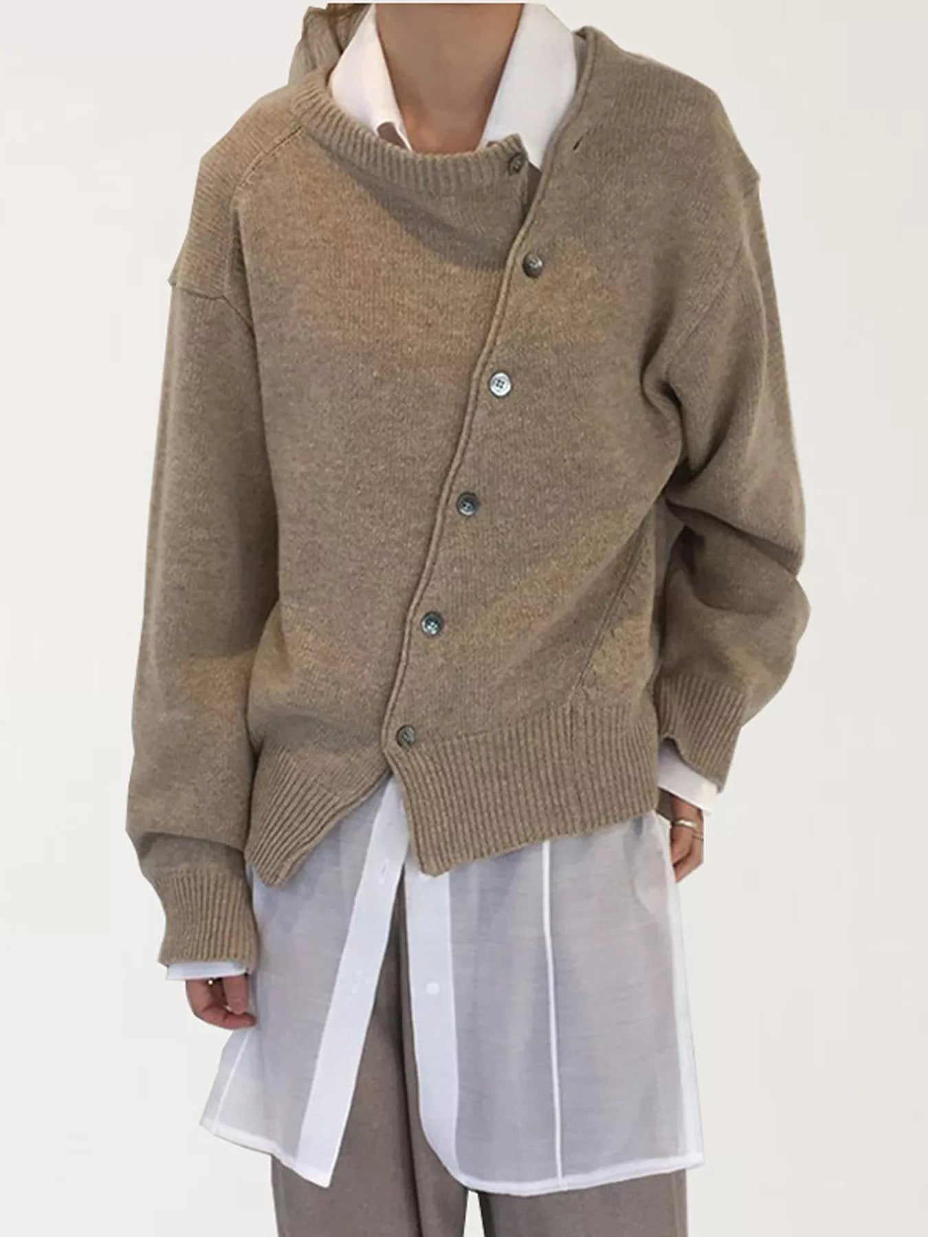 Trendsi Asymmetric Button-Down Sweater -