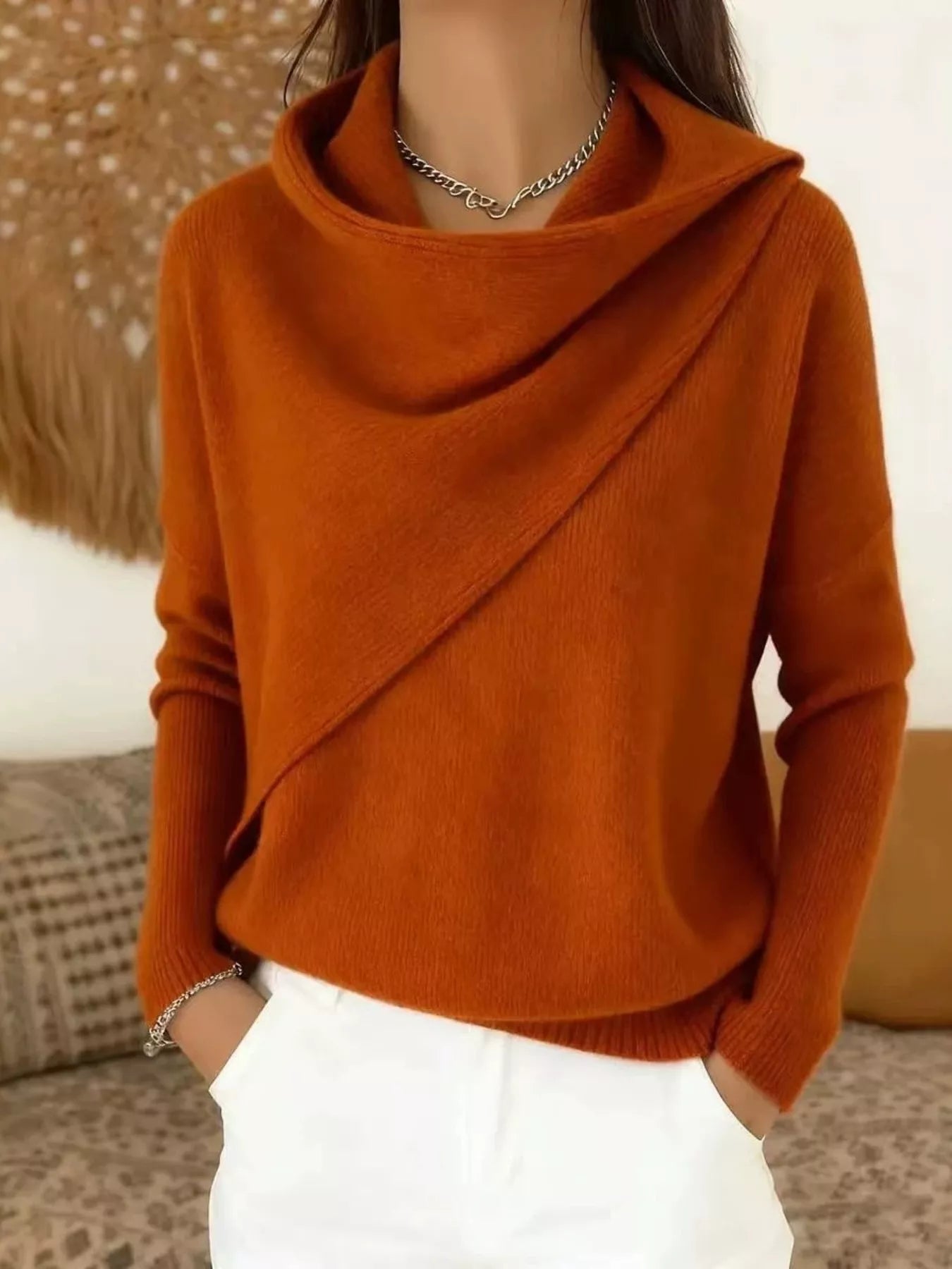 Trendsi Full Size Solid Color Cowl Neck Sweater Plus Size -