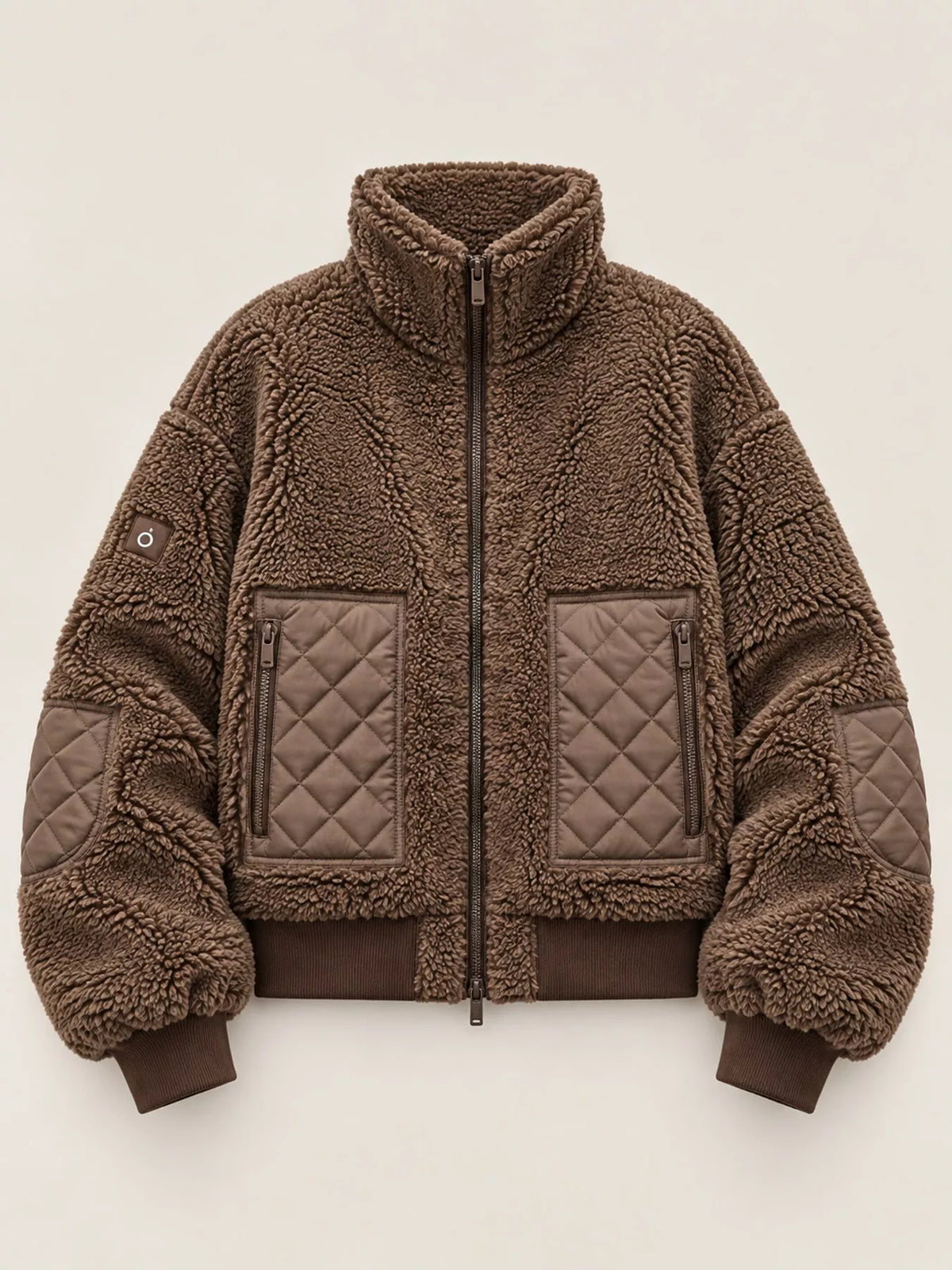 Coffee sherpa quilted zip up jacket