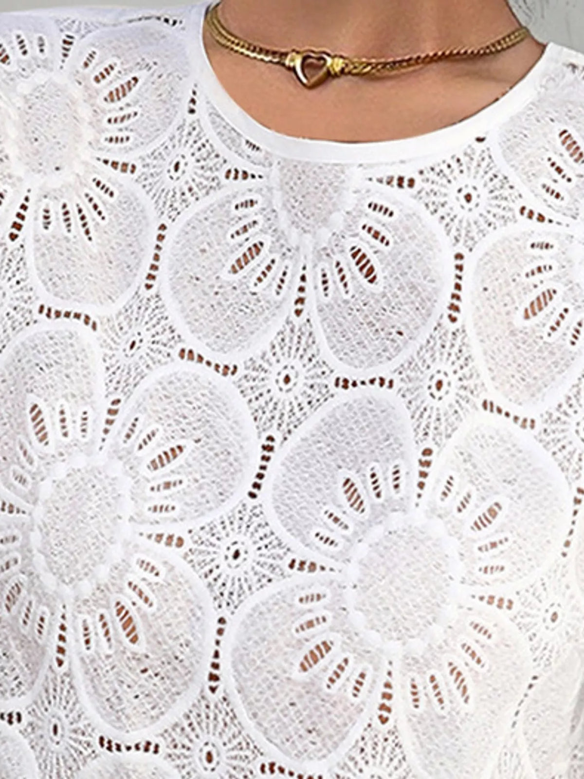 Eyelet Puff Sleeve Blouse, detail view in white