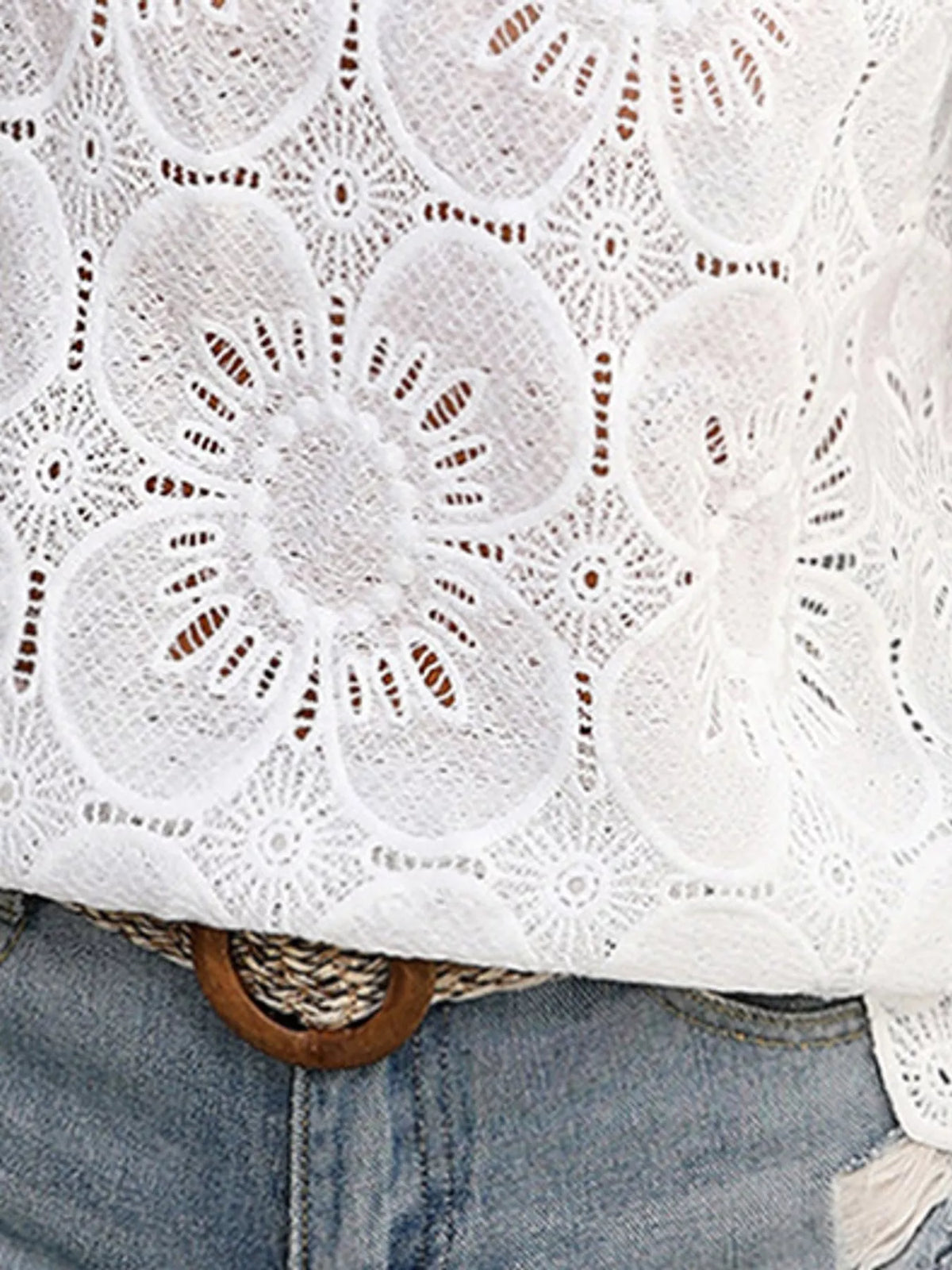 Eyelet Puff Sleeve Blouse, detail view in white