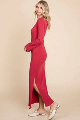 Trendsi Culture Code Full Size Round Neck Bodycon Bell Maxi Dress -