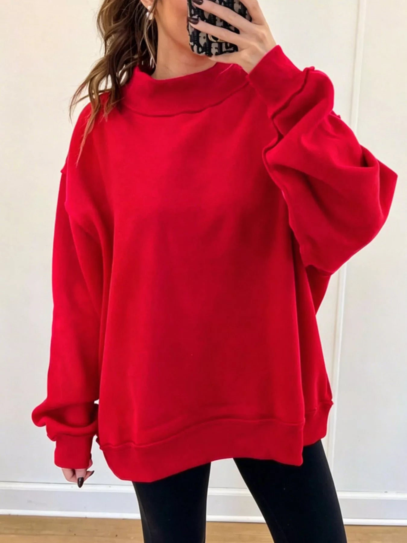 Trendsi Mock Neck Dropped Shoulder Sweatshirt -