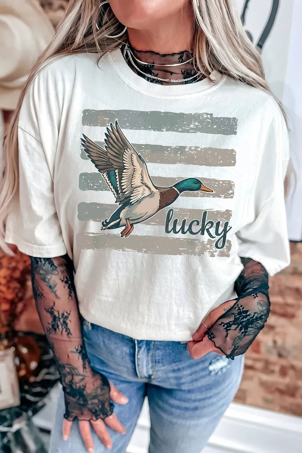 Mallard Striped Short Sleeve T-Shirt, front view