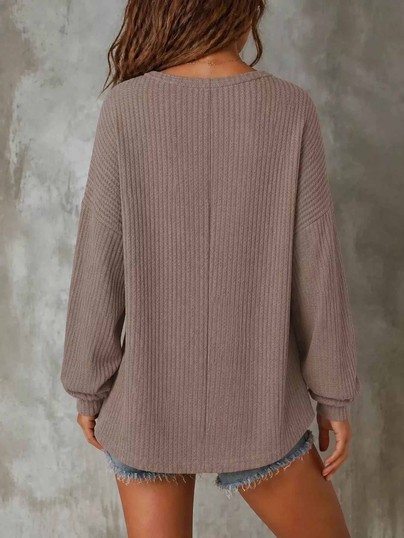 Trendsi Button Detail Dropped Shoulder Knit Top -