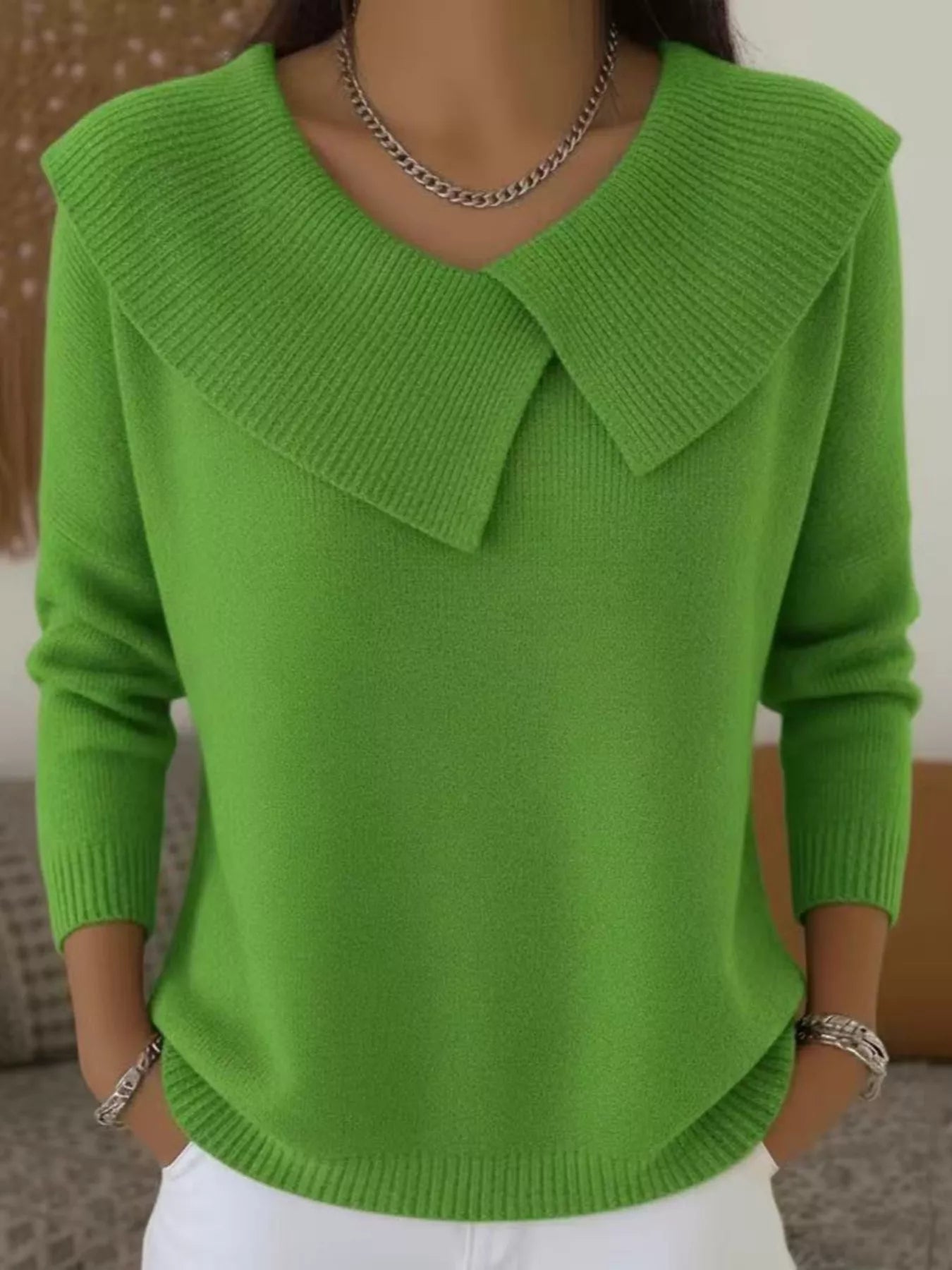 Trendsi Full Size Wide-Collar Ribbed Knit Sweater Plus Size -