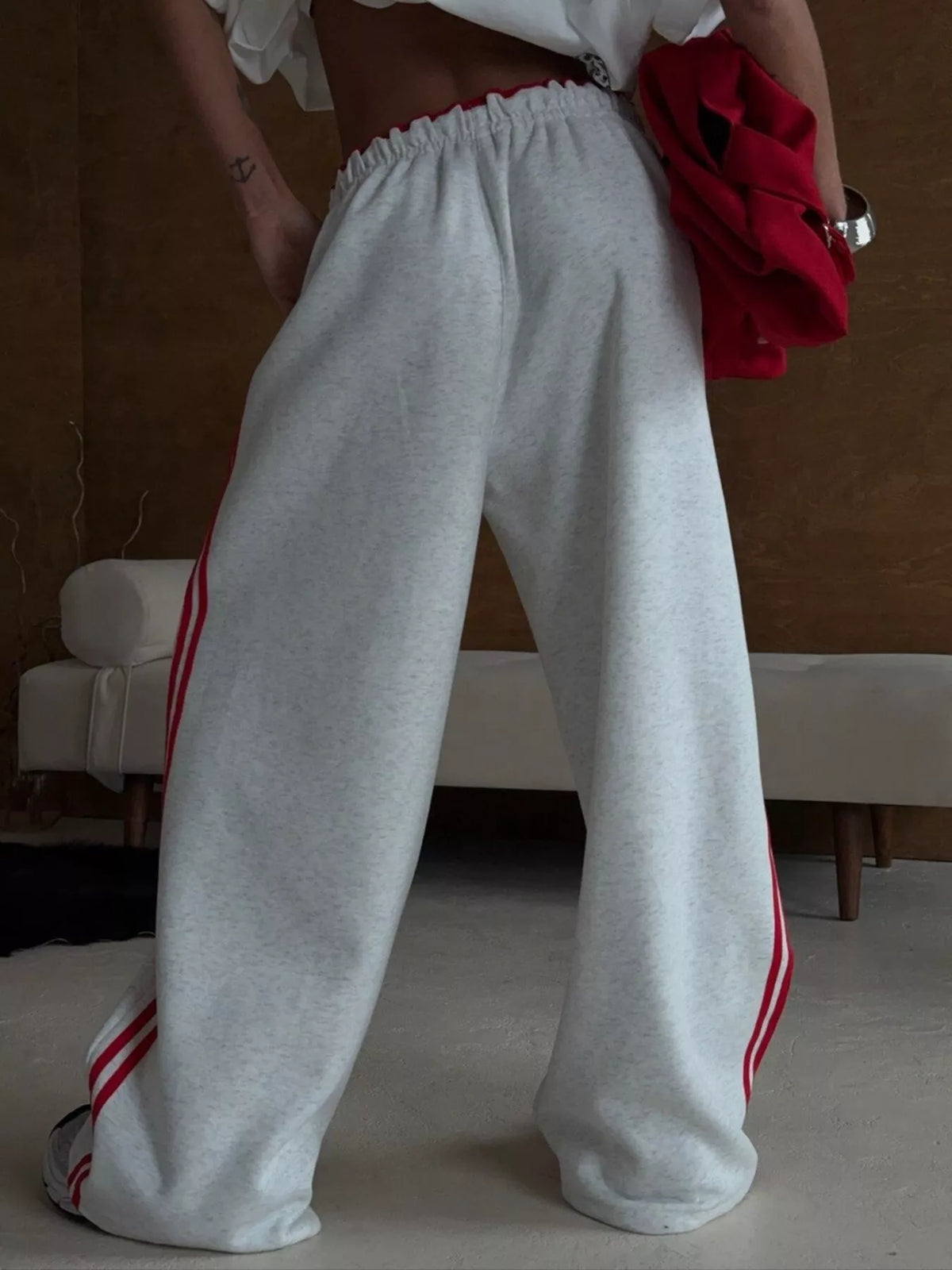 Trendsi Side Stripes High-Waisted Wide-Leg Sweatpants -