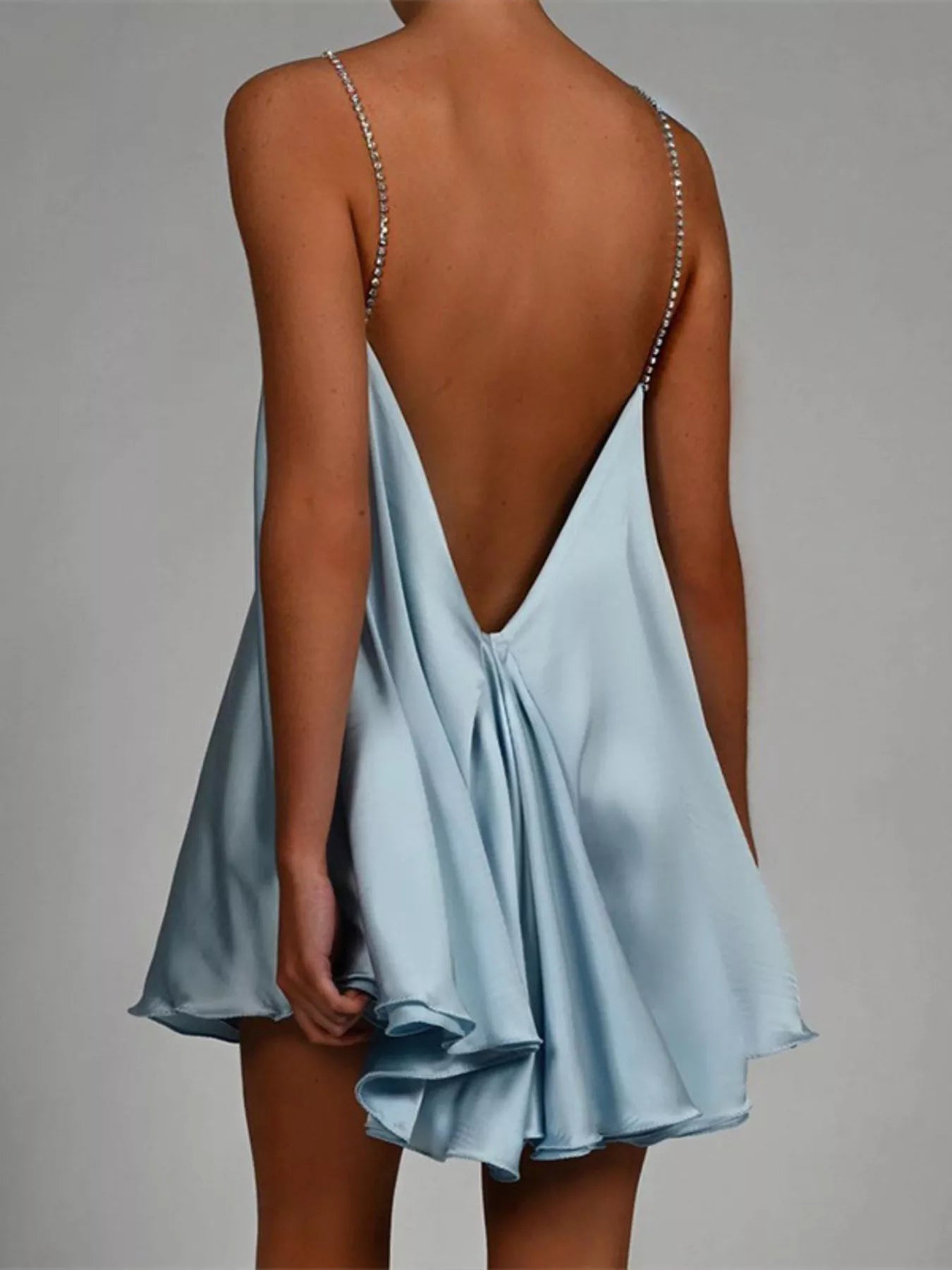 Trendsi Rhinestone Embellished Plunge Mini Dress -