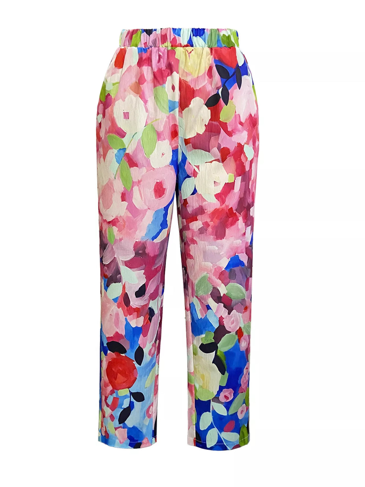 Multicolor floral tapered pants, front, garment only, pink floral print