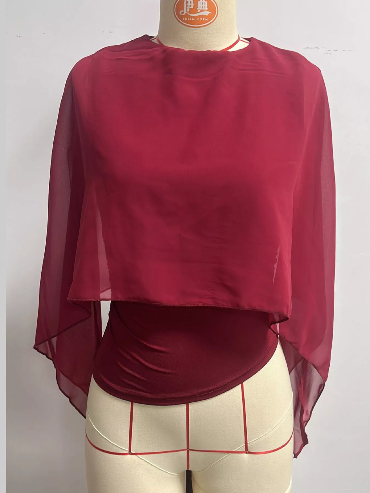 Burgundy cape sleeve round neck blouse