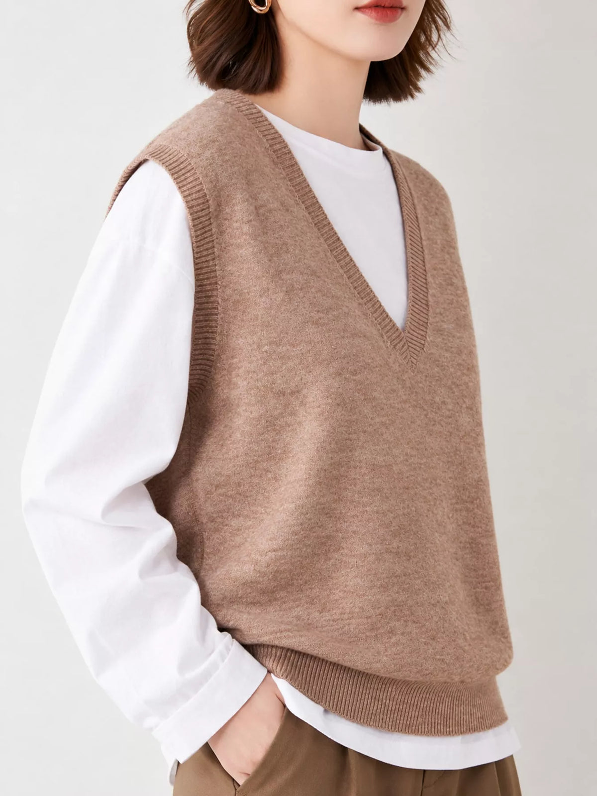V-Neck Knit Sweater Vest — side view