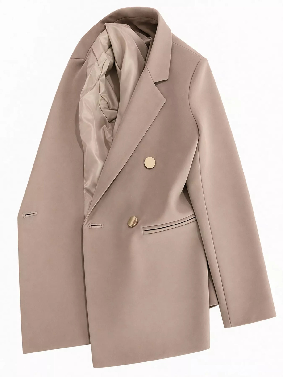 Taupe double-breasted lapel collar blazer