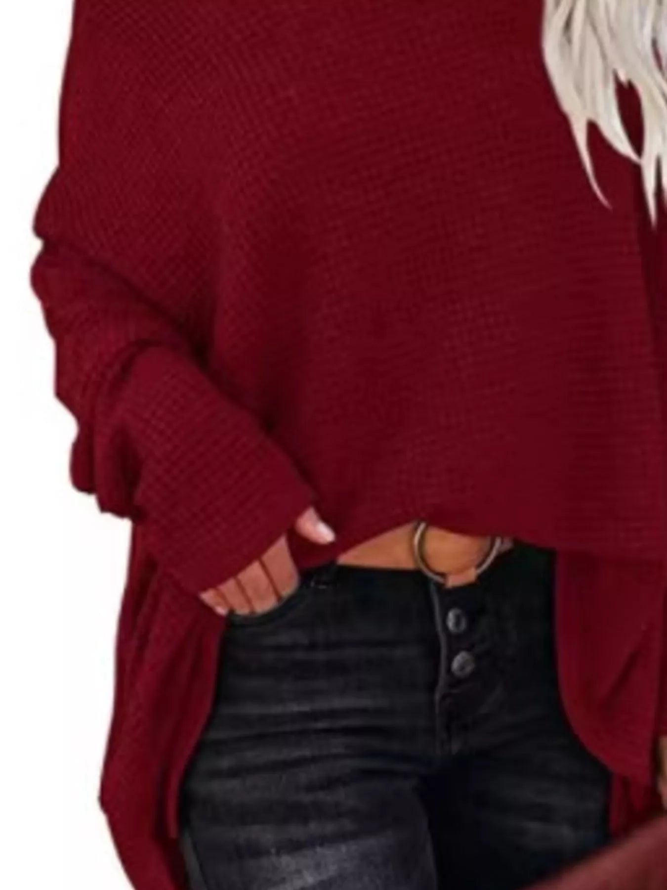 Trendsi Boat Neck Waffle Knit Top -