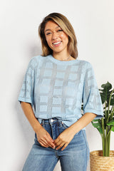 Trendsi Mandy Ribbed Trim Round Neck Knit Top -