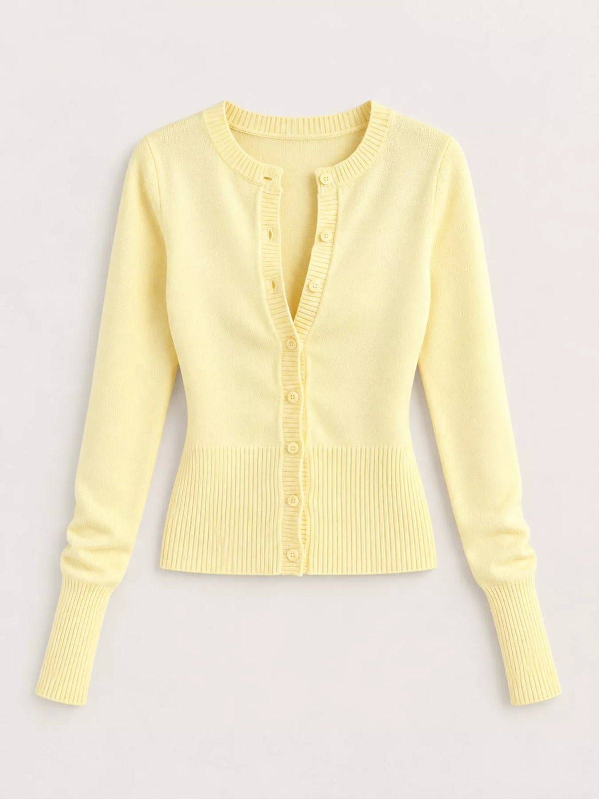 Slim-fit Ribbed Knit Button-Down Cardigan, front view