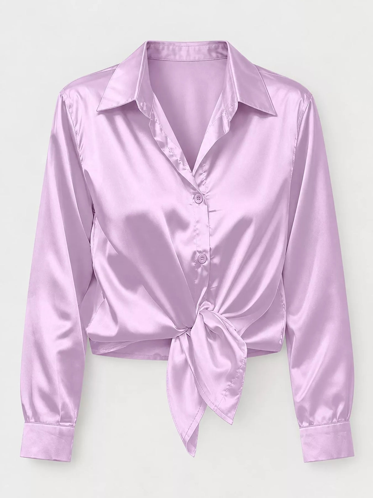 Lavender satin button-down long sleeve shirt