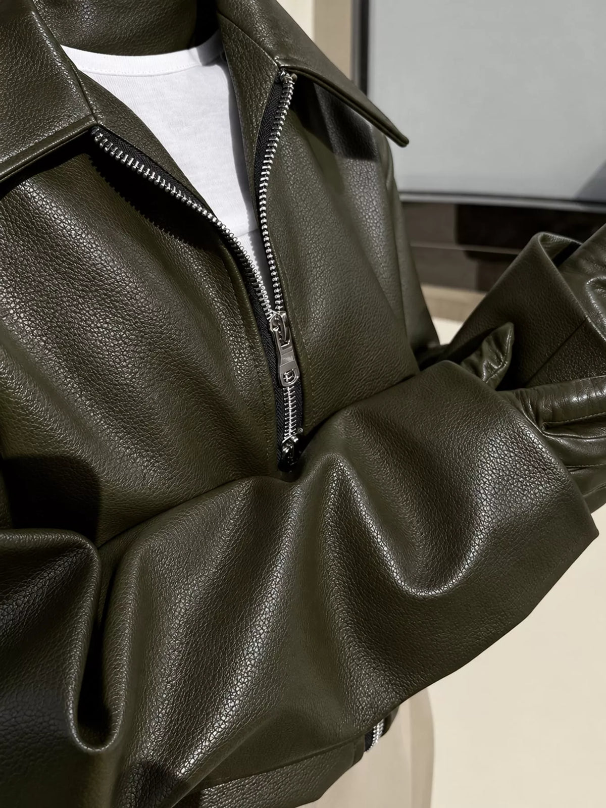 Vintage Faux Leather Zip-Up Jacket — construction details