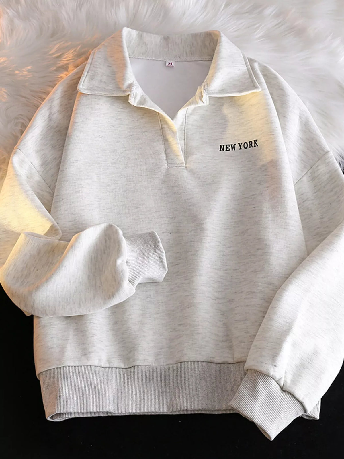 Gray polo collar long sleeve sweatshirt