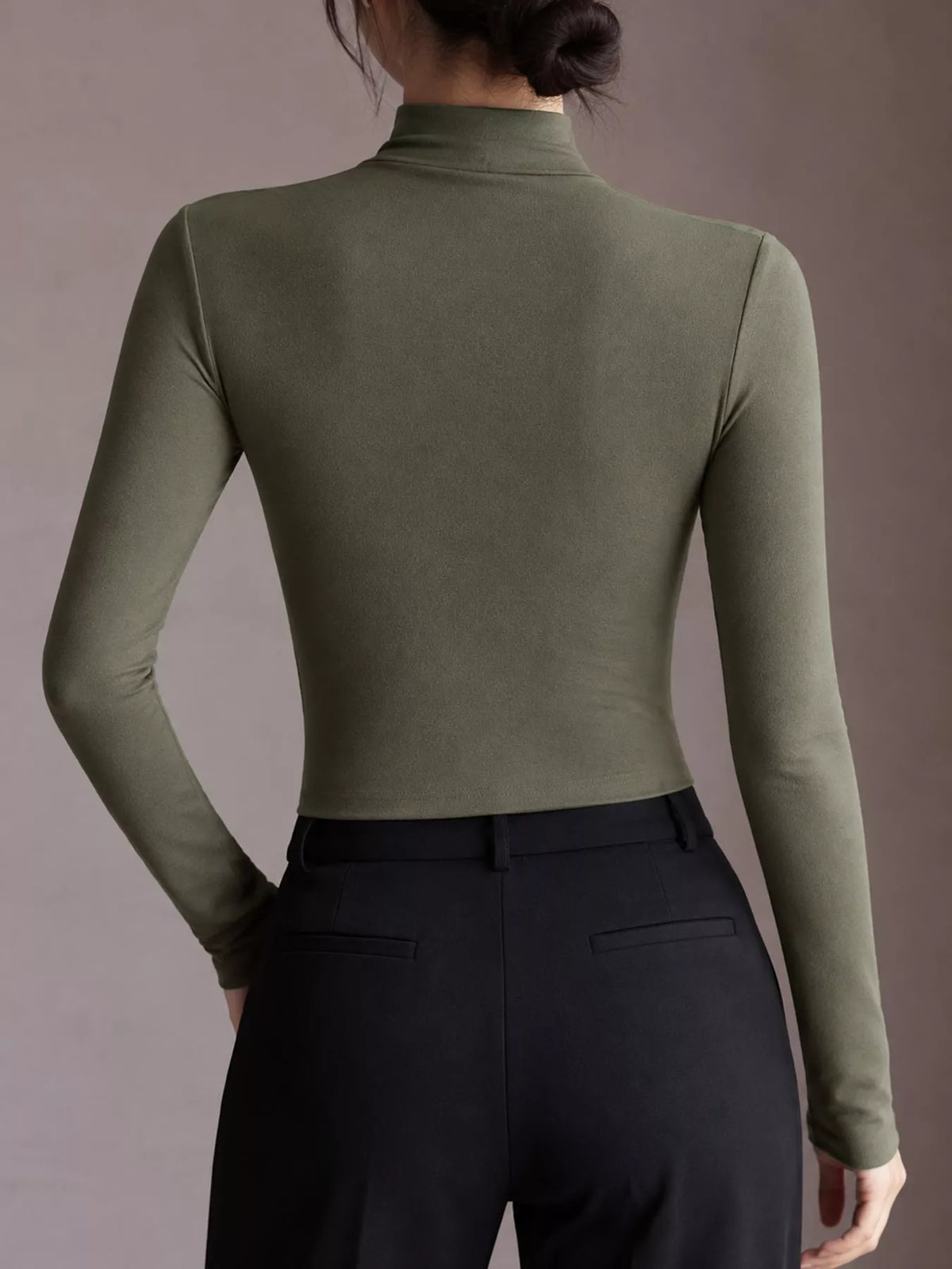 Slim-Fit Mock Neck Long Sleeve T-Shirt — back view