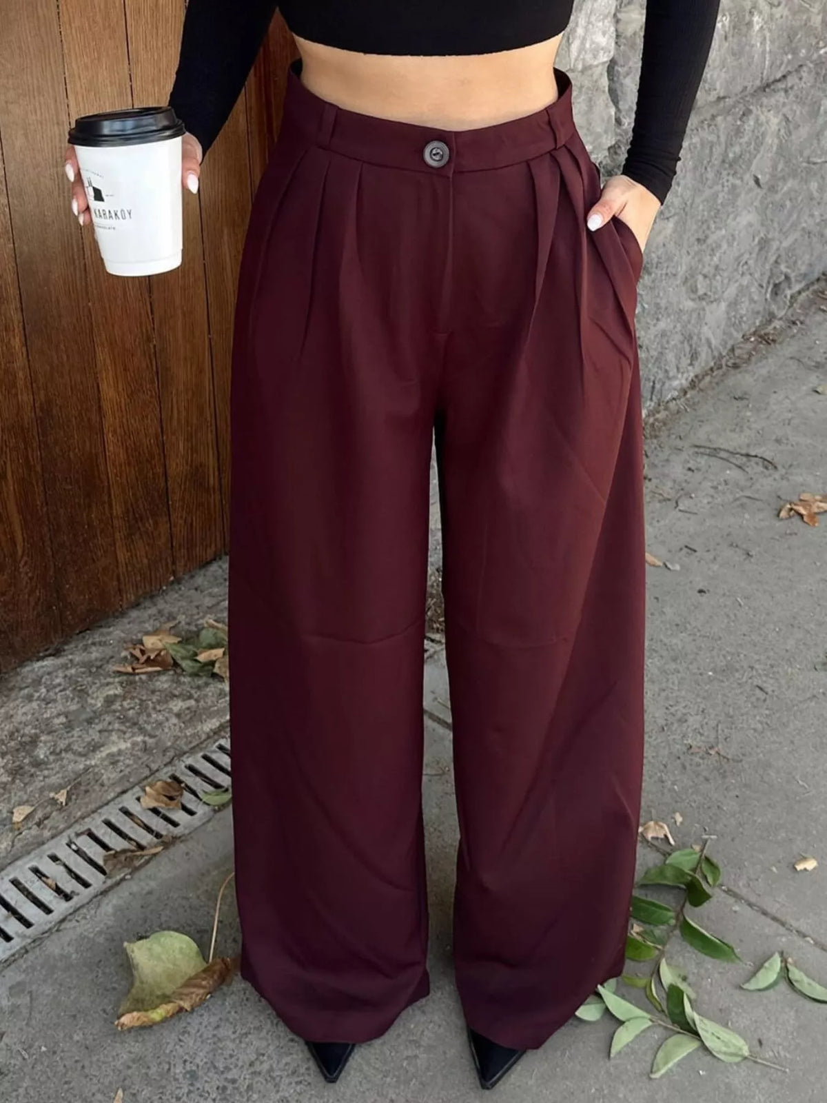 Trendsi High-Waisted Pleated Wide-Leg Pants -