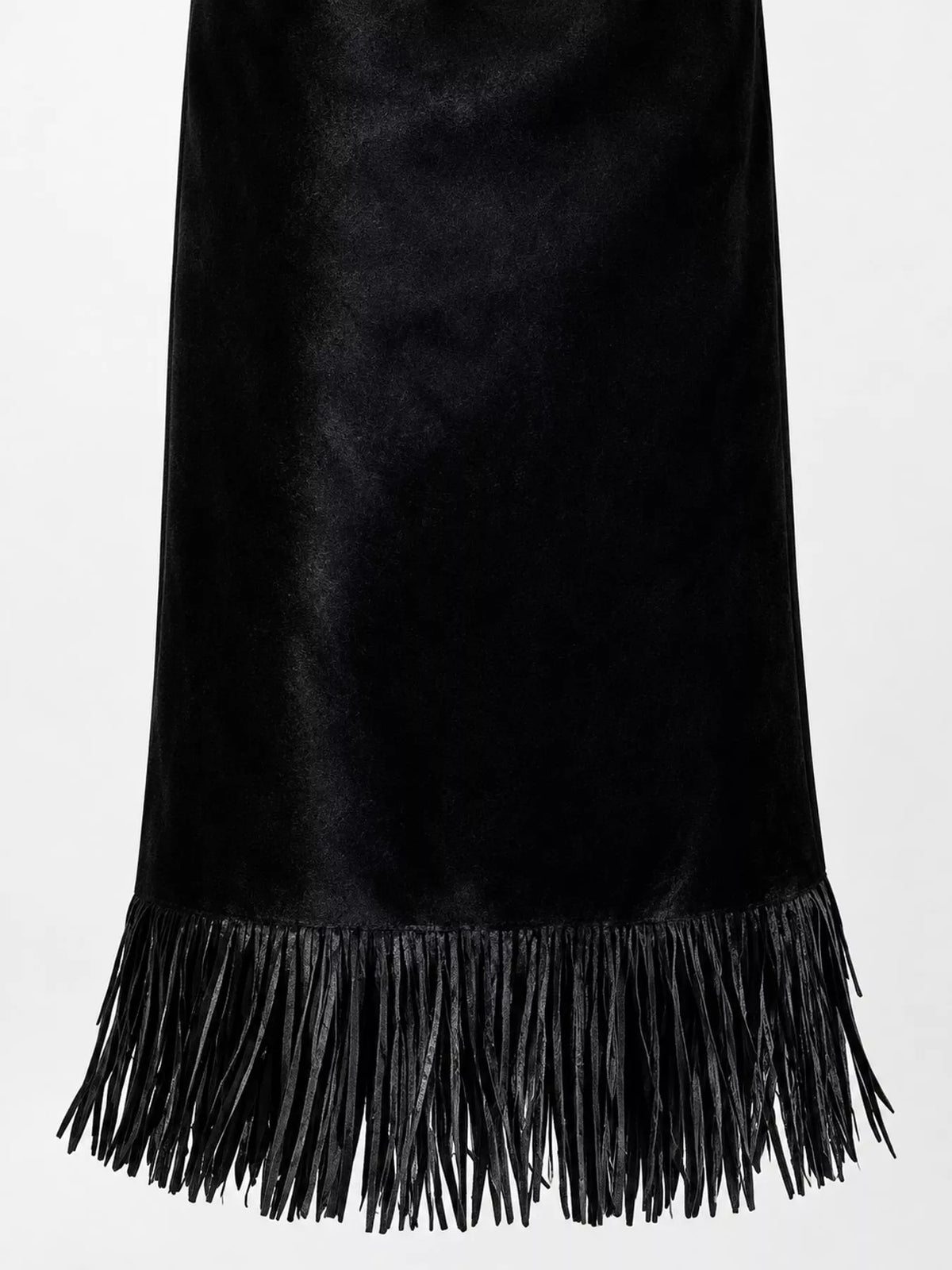Black fringe midi skirt, fringed hem and skirt texture