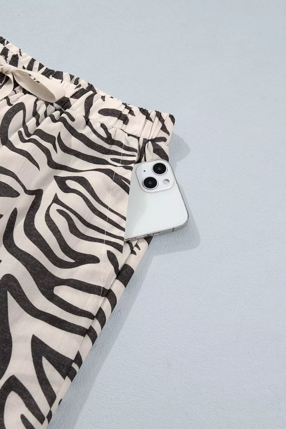 Trendsi Multicolour Western Print Zebra Pattern Elastic Waist Pocket Pants -